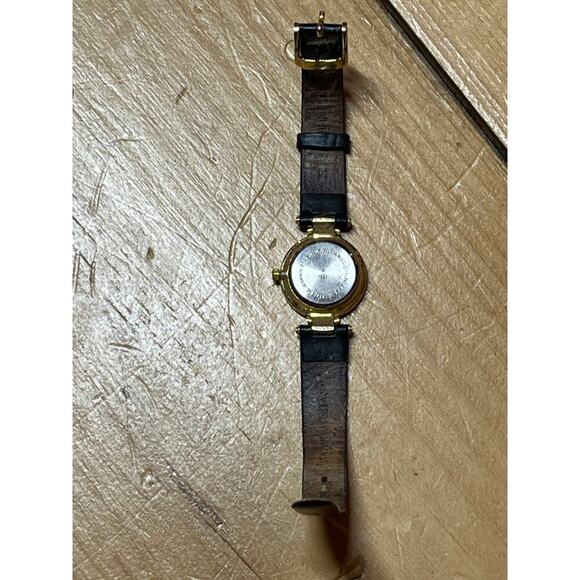 Women's GITANO Gold Tone Abalone Shell Dial Watch, Black Band. Roman numerals - Picture 5 of 9